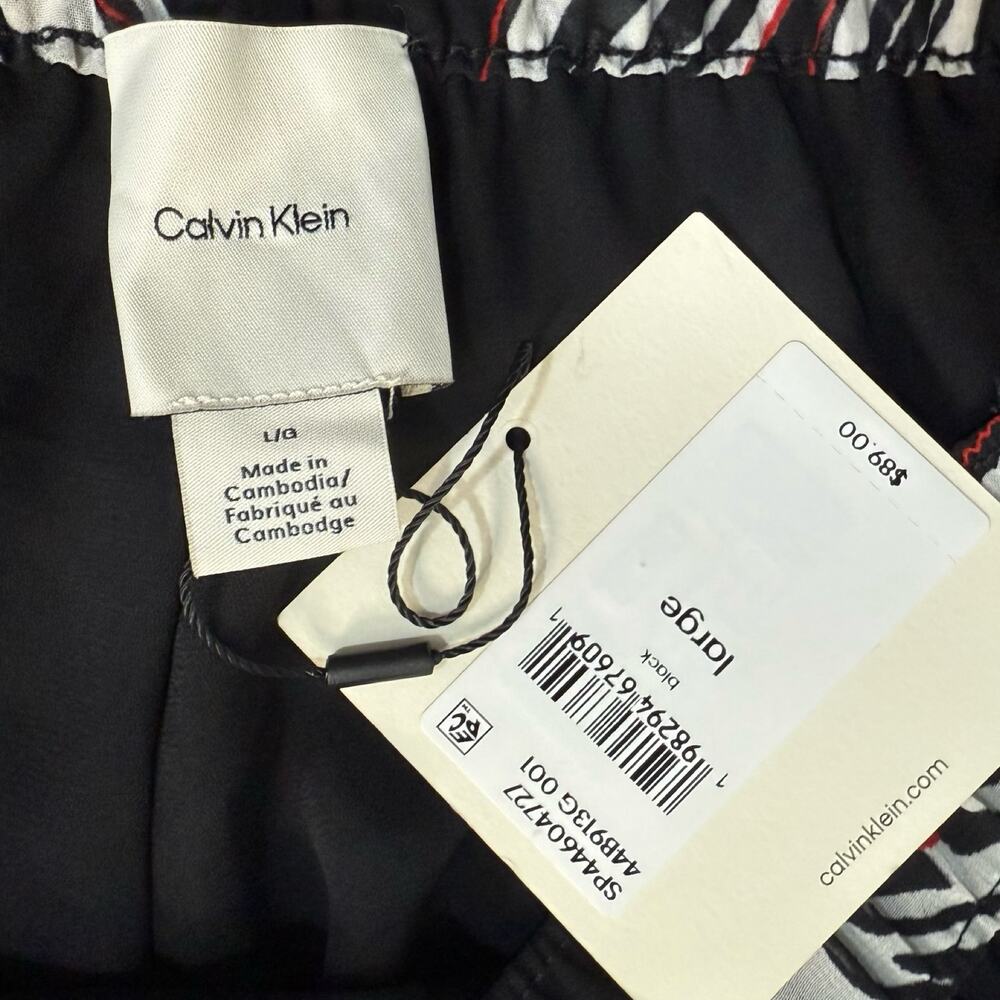 Calvin Klein Black White Red Floral Leaf Crepe Wide Leg Pants size L NEW Tags - Picture 4 of 16
